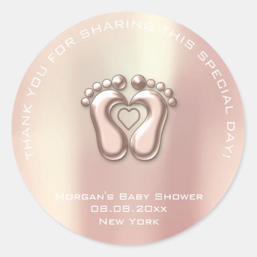 Heart Feet Baby Shower Favor Gift Thank Pink Rose Classic Round Sticker