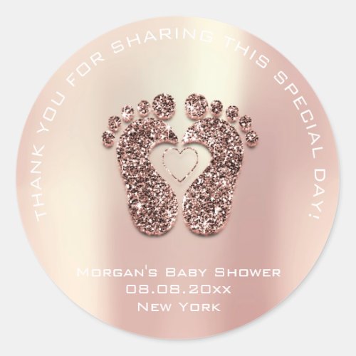 Heart Feet Baby Shower Favor Gift Thank Rose Coppe Classic Round Sticker