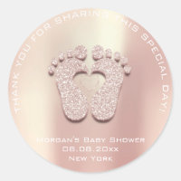 Heart Feet Baby Shower Favor Gift Thank Rose Gold Classic Round Sticker