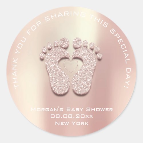 Heart Feet Baby Shower Favor Gift Thank Rose Gold Classic Round Sticker