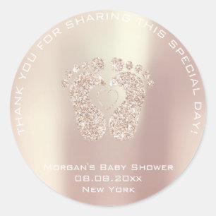 Heart Feet Baby Shower Favor Gift Thank Rose Gold Classic Round Sticker