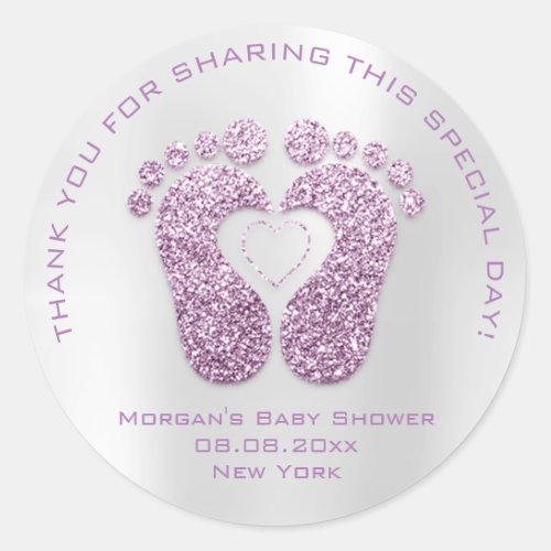 Heart Feet Baby Shower Favor Gift Thank Violet Classic Round Sticker