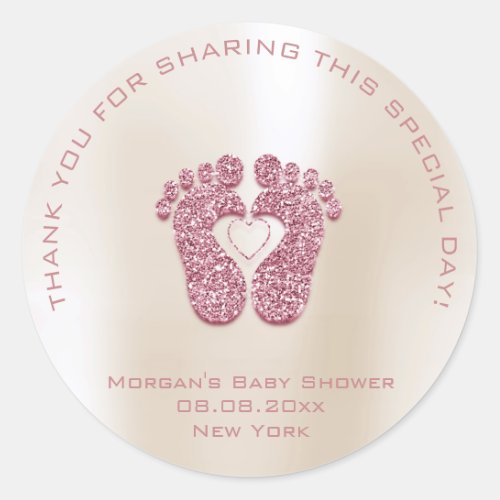 Heart Feet Baby Shower Favor Girl Thank Pink Ivory Classic Round Sticker