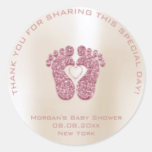 Heart Feet Baby Shower Favor Girl Thank Pink Ivory Classic Round Sticker