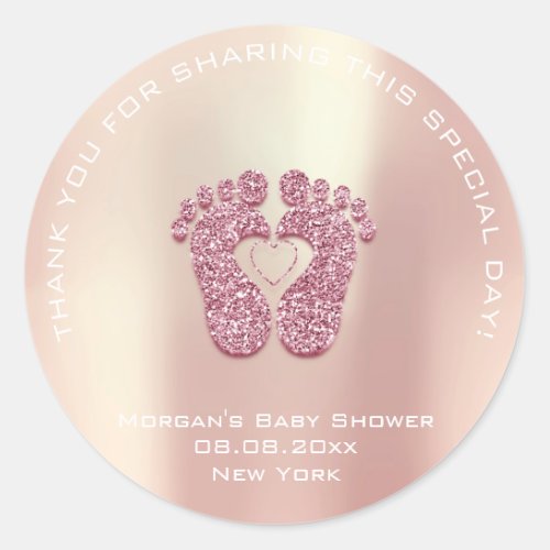 Heart Feet Baby Shower Favor Girl Thank Pink Rose Classic Round Sticker