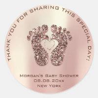 Heart Feet Baby Shower Favor Thank Rose Copper Classic Round Sticker