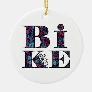Heart Filled Bike Text Ceramic Ornament