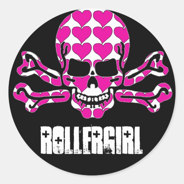 heart-filled skull classic round sticker (Front)