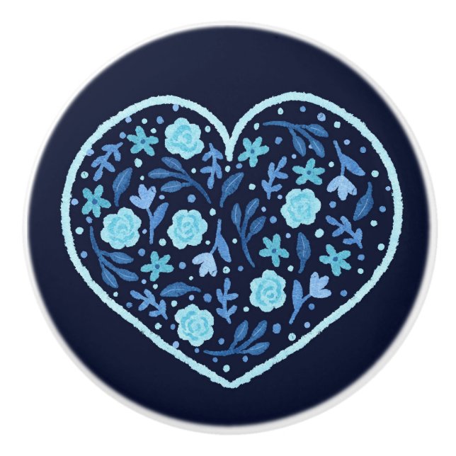 Heart Filled with Pastel Floral and Leaf Elements  Ceramic Knob (Front)