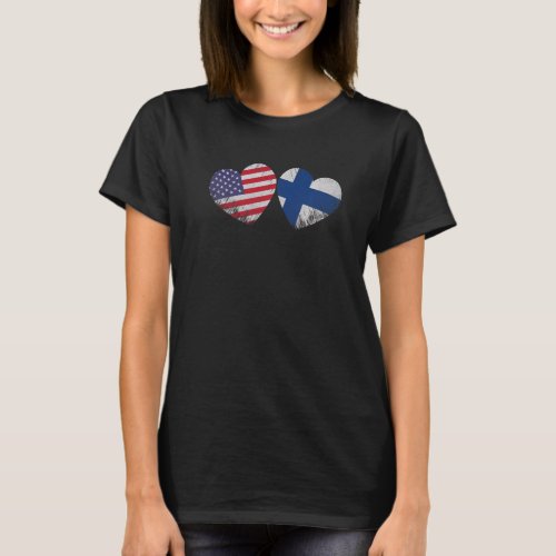 Heart Finnish American Flag Patriotic Family Herit T_Shirt