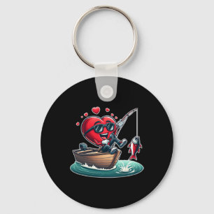 Heart Fishing Valentines Day Men Womens Boys Girls Keychain