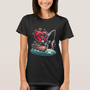 Heart Fishing Valentines Day Men Womens Boys Girls T-Shirt