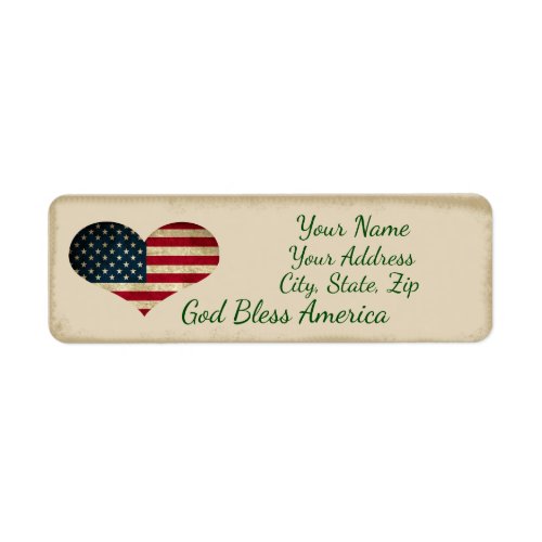 Heart Flag God Bless America Return Address Labels