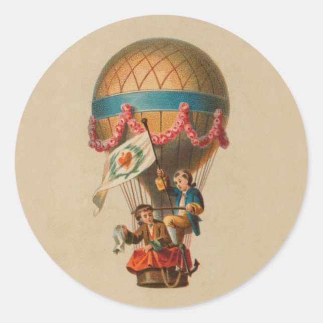 Heart Flag Hot Air Balloon Classic Round Sticker (Front)