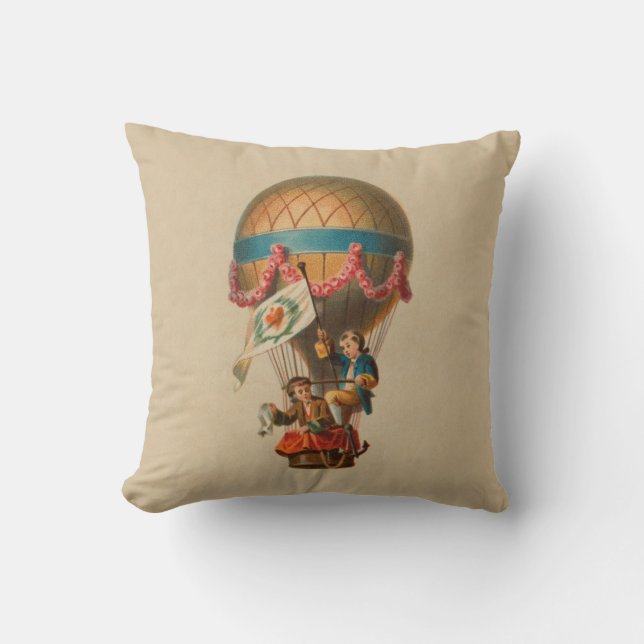 Heart Flag Hot Air Balloon Throw Pillow (Front)