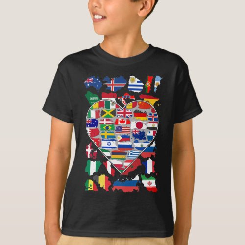 Heart Flags of the World Country Travelling T_Shirt