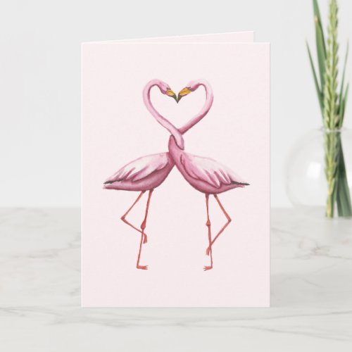 Heart Flamingos Original Watercolor Valentine Card