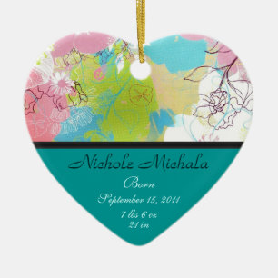 Heart Floral Birth Announcement Keepsake Ceramic Ornament