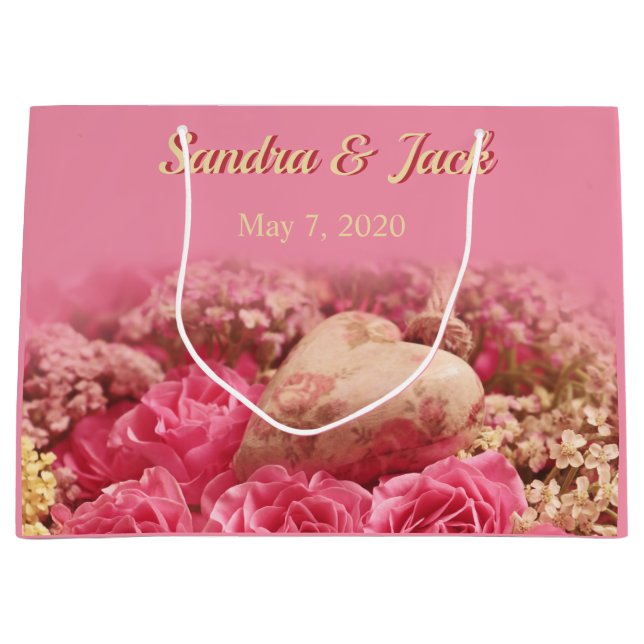 Heart & Floral Bridal Shower Large Gift Bag (Front)