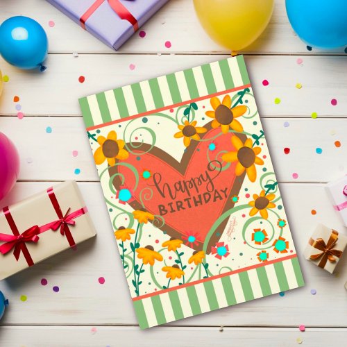 Heart Floral Daisy Fun Birthday Inspirivity Card