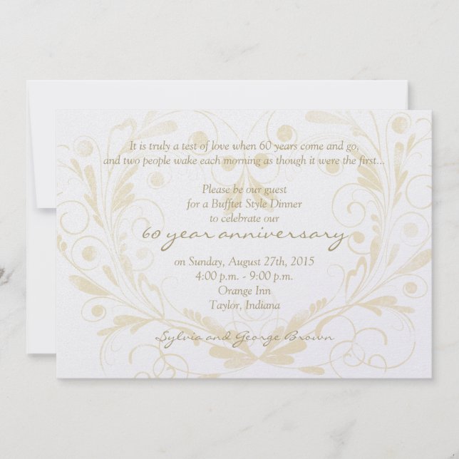 Heart Floral Diamond 60th Wedding Anniversary Invitation (Front)