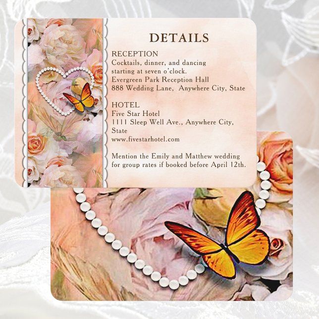 Heart Floral Rose Butterfly Wedding Guest Details Enclosure Card (Heart Floral Rose Butterfly Wedding Guest Details Enclosure Card)