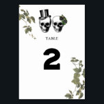 Heart Floral Skulls Wedding Table Number<br><div class="desc">A Gothic Halloween script wedding design with black floral vines, skulls and heart. A white Halloween design that uses black and dark botanical greenery along with vintage script calligraphy typography. A stylish skulls Gothic design ideal for Halloween wedding themes. A unique black botanical, skulls and heart wedding table number design....</div>