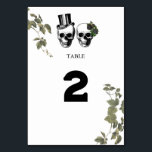 Heart Floral Skulls Wedding Table Number<br><div class="desc">A Gothic Halloween script wedding design with black floral vines, skulls and heart. A white Halloween design that uses black and dark botanical greenery along with vintage script calligraphy typography. A stylish skulls Gothic design ideal for Halloween wedding themes. A unique black botanical, skulls and heart wedding table number design....</div>