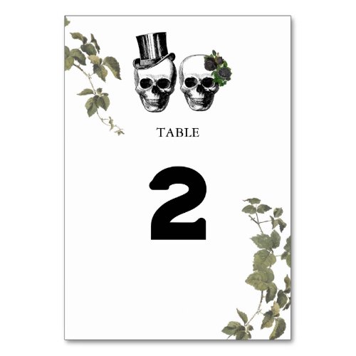 Heart Floral Skulls Wedding Table Number