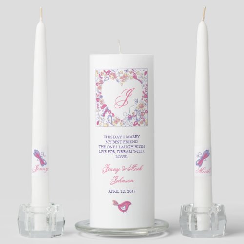 Heart Floral This Day Monogram Personalized Unity Candle Set