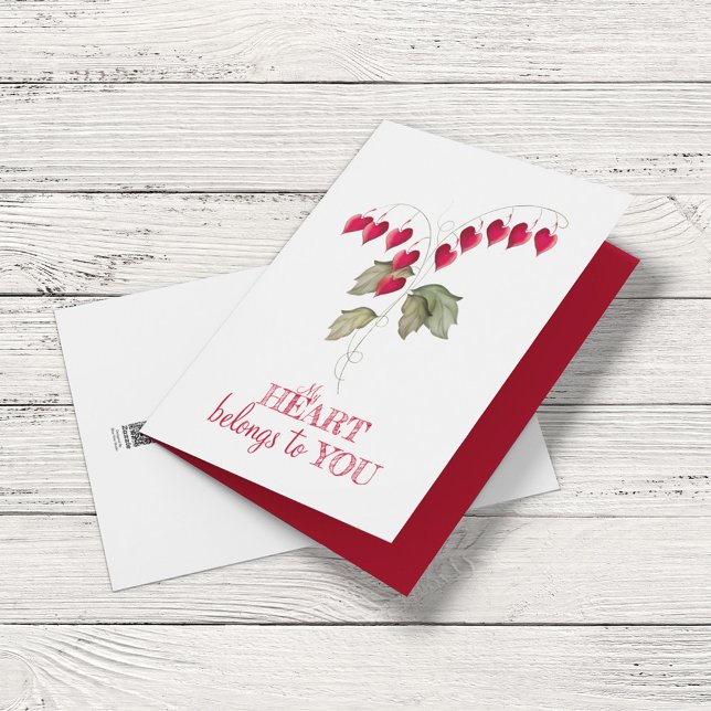 Heart Floral Valentine's Day Cute Personalized Holiday Card ("My Heart belongs to you" floral bleeding heart Valentine's day card.)