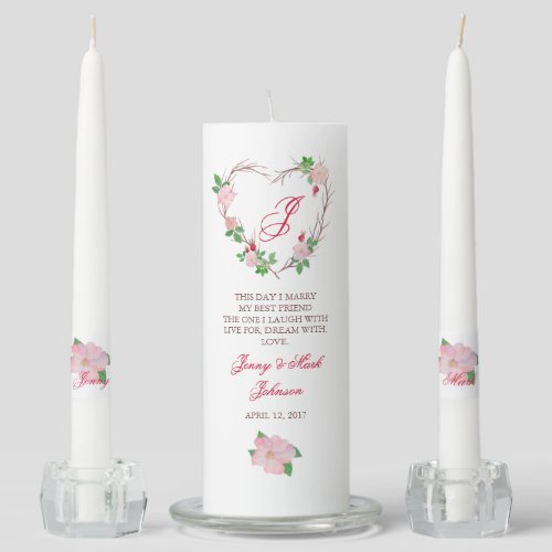 Heart Floral Wreath This Day Monogram Personalized Unity Candle Set