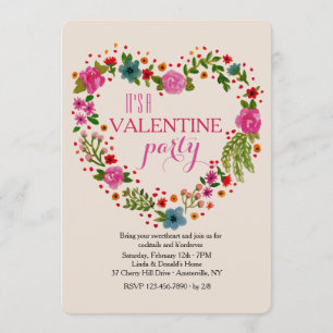 Heart Floral Wreath Valentine Party Invitation