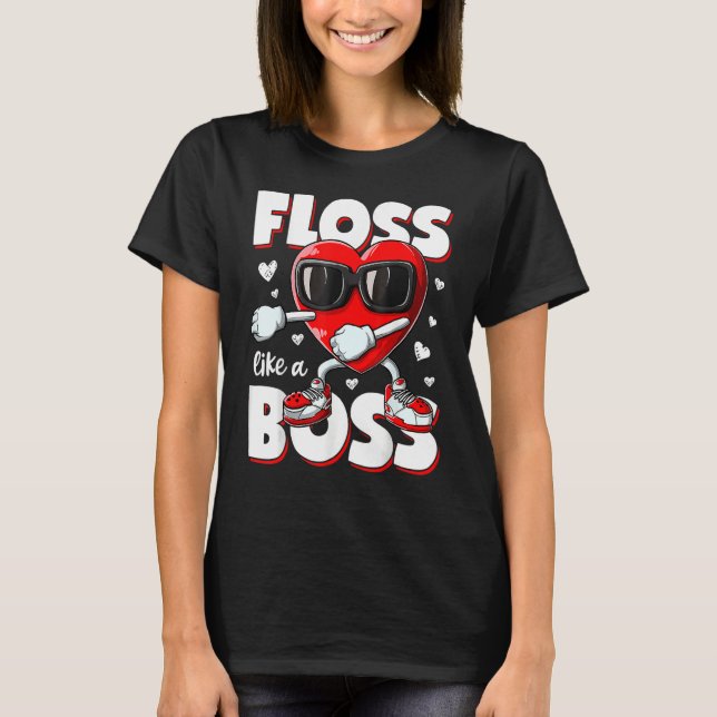 Heart Floss Like A Boss Valentines Day Boys Kids F T-Shirt (Front)