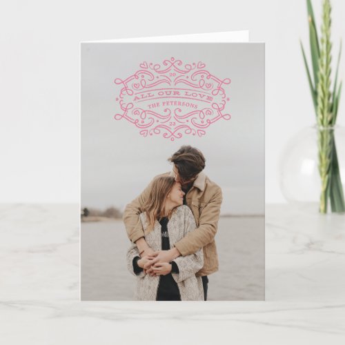 Heart Flourish Frame Valentines Day Card _ Pink