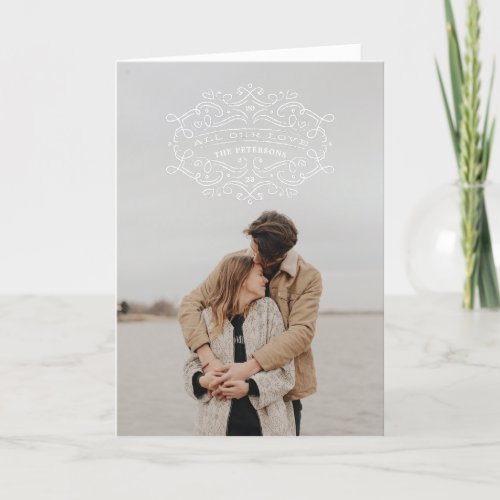 Heart Flourish Frame Valentines Day Card _ White