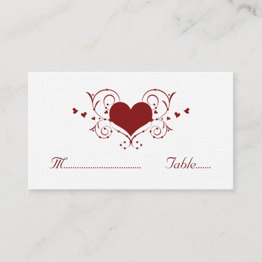 Customizable Heart Flourish Place Card, Red Business Card