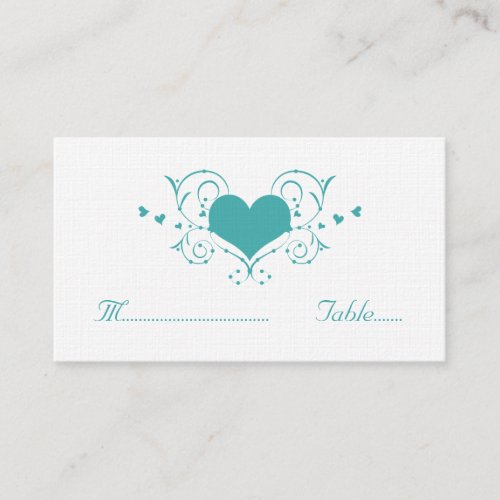 Heart Flourish Place Card, Teal Business Card Templates