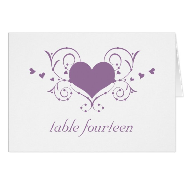 Heart Flourish Table Number Card, Purple (Front Horizontal)