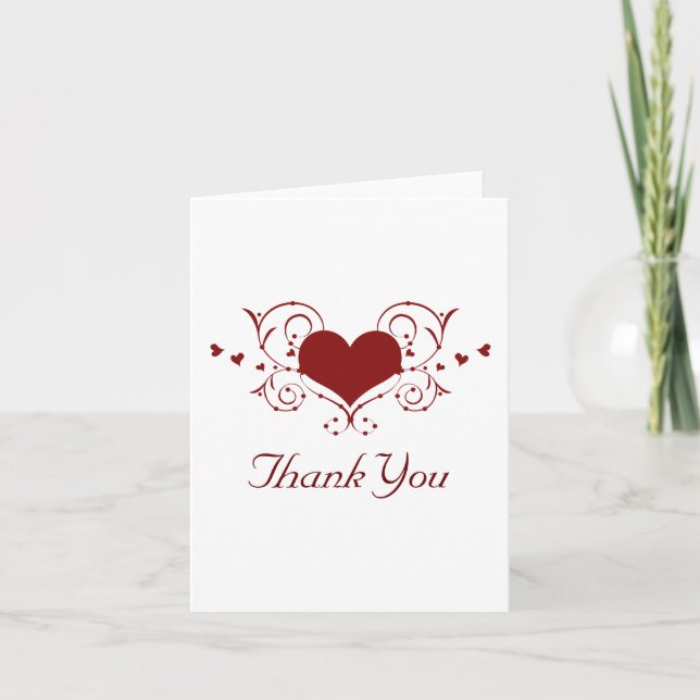 Heart Flourish Thank You Card, Red (Front)