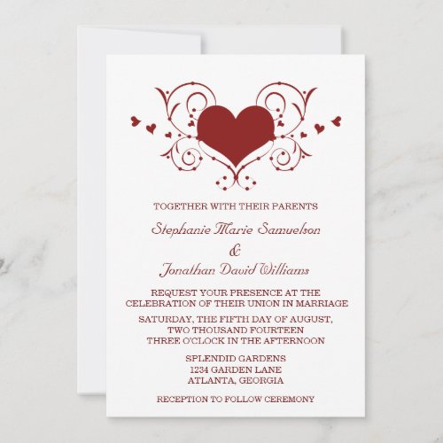 Heart Flourish Wedding Invitation Red Invitation