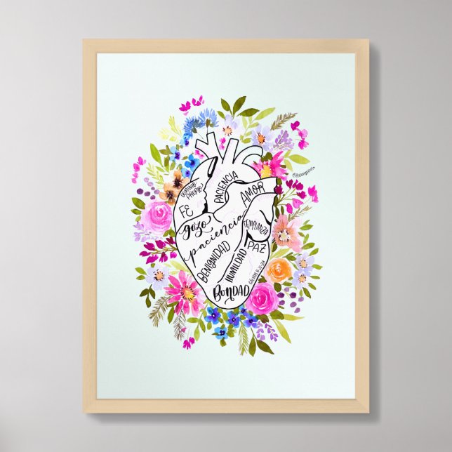 Heart flourishing in love, words in Spanish Framed Art (Framed Front)