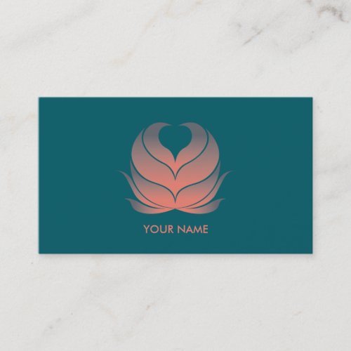HEART FLOWER BUSINESS CARD CORAL GREEN