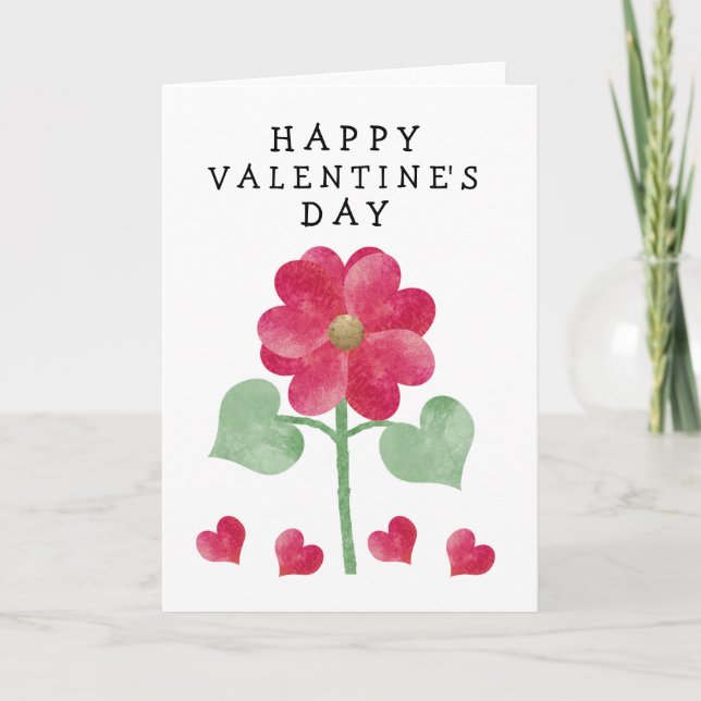 Heart Flower Happy Valentine's Day Pink  Holiday Card (Front)