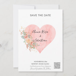 *~* Heart Flowers AR6 QR WEDDING SAVE the DATE Invitation