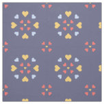 Heart Flowers Blue Red Yellow Fabric