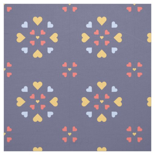 Heart Flowers Blue Red Yellow Fabric