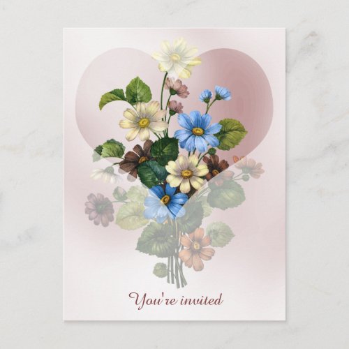 Heart  Flowers Celebration of Love Invitation Postcard