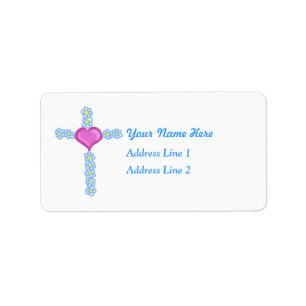 Heart Flowers Cross Address Label