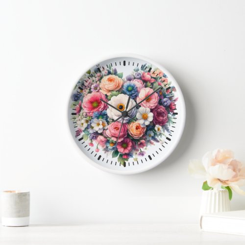 Heart Flowers Design Clock